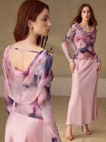 MOTF PREMIUM WOMEN'S KNITTED COWL NECK LONG SLEEVE T-SHIRT, AUTUMN/WINTER - Pink - View 1