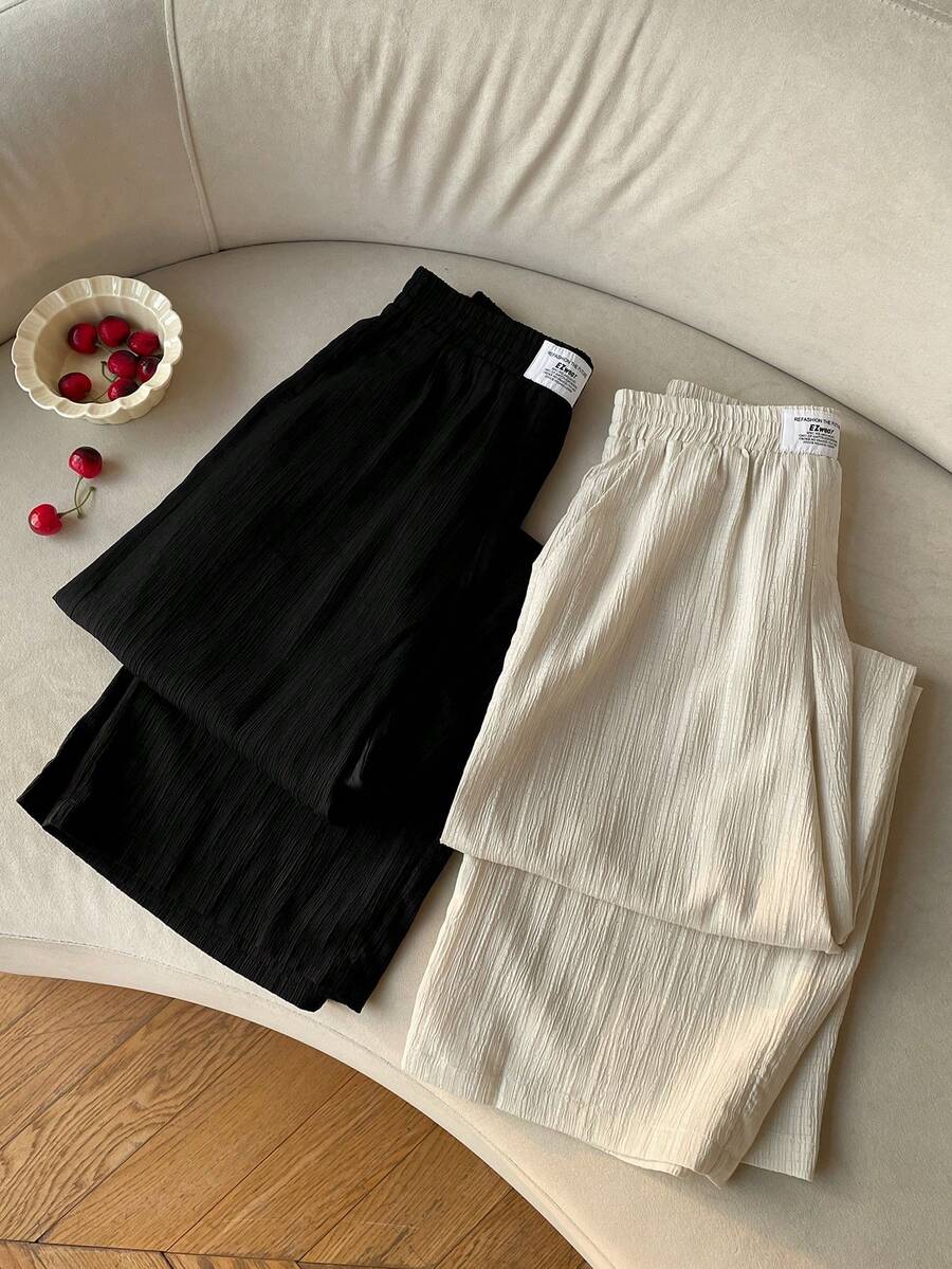 SHEIN EZwear 女士纯色简约日常裤装套装，2种颜色可选 - 彩色 - 查看 1