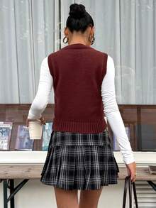 Muchica 菱形图案刺绣提花针织V领套头背心 - 彩色 - 查看 4