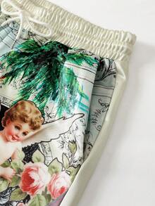 ROMWE MEN Goth Men's Elastic Waist Casual Fashion Summer Versatile Shorts - Apricot - View 3