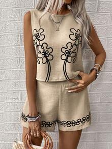 EMERY ROSE A Two Pieces Set Of Casual Summer Woven Vests For Women - Apricot - View 3