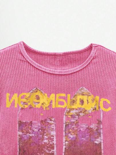 NEON BLANC Camiseta de manga larga con cuello redondo, estampado de letras y gráficos, de moda urbana para hombres
