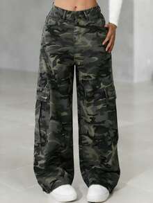 INAWLY Camouflage Loose Wide-Leg Women Pants - Multicolor - View 3