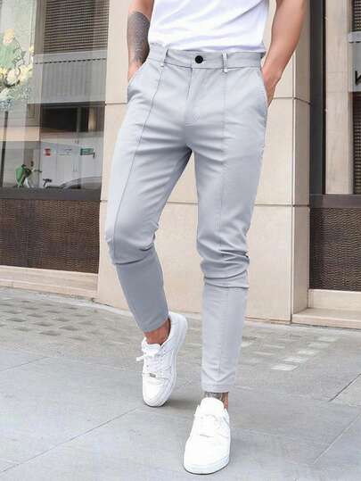 Manfinity Homme Men's Business Casual Solid Color Dress Pants, Overall In Classic Black Color, Fashionable And Versatile, Showcasing A Steady And Dignified Business Demeanor. Suitable For Daily Commute, Business, Parties And Banquets. This Pant Is An Indispensable Versatile Item In A Man's Wardrobe, And An Excellent Gift For Boyfriends Or Husbands. Men Dress Pants Men High Waisted Pants Grey Pants For Men Men Slim Fitted Pants