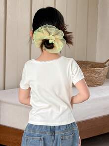 Dazy Kids Girls Toddler Crew Neck Bow Decor Short Sleeve T-Shirt, Fall Clothes