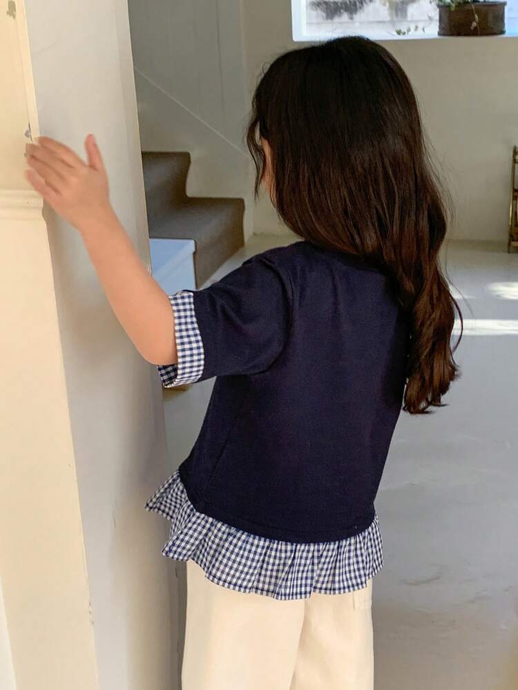 Young Girl Girls Colorblock Striped Round Neck Short Sleeve T-Shirt, Fall