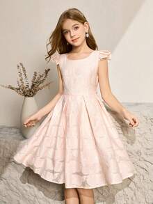 Girls' Princess Dress Flutter Sleeve Tutu Dress, Formal Party Wear, Piano Performance, Suitable For Tween Girl - Pink - View 7
