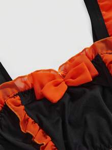 ROMWE J-Fashion Conjunto de lencería sexy con volantes de color contrastante - Negro - Ver 3