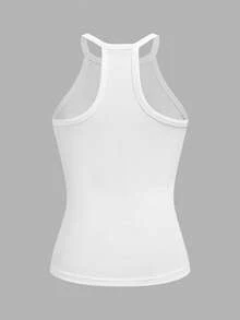 Slaydiva 2026春夏新款休闲百搭纯白色罗纹露背吊带女式上衣。适合约会、情人节、婚礼季、派对、夜店、运动、瑜伽、度假、海滩、波西米亚风、沙滩、返校、日常出行、下午茶、早午餐等场合。 - 白色 - 查看 3