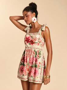 Travachic Romantic Floral Print Lace-Up Jumpsuit - Pink - View 5