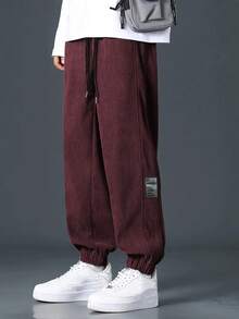 Manfinity Roghcode Pantalones anchos casuales de hombre con estampado de letras, versátiles, para otoño e invierno, de pana - Burdeos - Ver 5