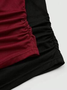 Sweetra T-shirt ajusté à manches courtes avec ourlet asymétrique minimaliste de couleur unie grande taille - Noir - Voir 4