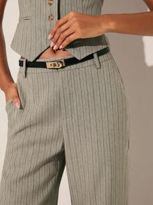 Lilora 女士优雅休闲条纹口袋西装裤，女士精致优雅春夏装扮 - 彩色 - 查看 4