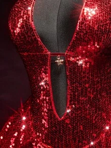 SHEIN ICON 女士亮片吊带红色闪亮婚礼生日派对度假情人节闪光迷你连衣裙，时尚派对装 - 紅色 - 查看 6