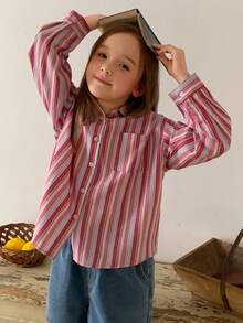 DAZY Tween Girls' Casual Striped Front Button Long Sleeve Shirt, Autumn Spring - Pink - View 8