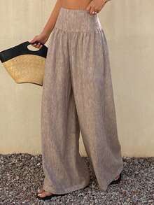 DAZY 女士高腰休闲直筒褶皱裤 - 棕色 - 查看 4