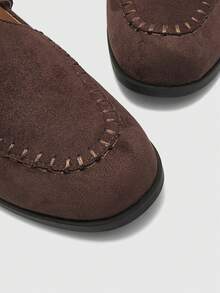 CUCCOO BIZCHIC Giày lười kiểu retro mới, giày da nhỏ, mũi tròn, đế bằng, kiểu xỏ chân, có khóa cài, giày công sở cho nữ. - Cà phê nâu - Xem 10