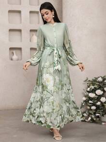 Veilorie 女士碎花系带长袖连衣裙 - 彩色 - 查看 7