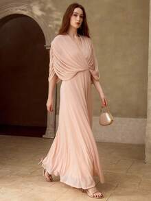 MOTF PREMIUM WOMEN'S ELEGANT RUCHED LONG DRESS - Dusty Pink - View 6