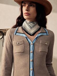 Zovinel Nuevo cárdigan elegante de ajuste ceñido con cuello en V y contraste de color para mujer, para otoño - Beis - Ver 6