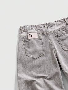 ROMWE MEN Street Life Men's Gesture Print Pocket Loose Casual Denim Shorts - Light Grey - View 5