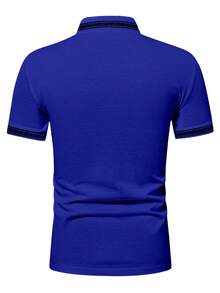 Manfinity Homme Embroidered Geometric Print Casual Versatile Short Sleeve Polo Shirt - Royal Blue - View 2