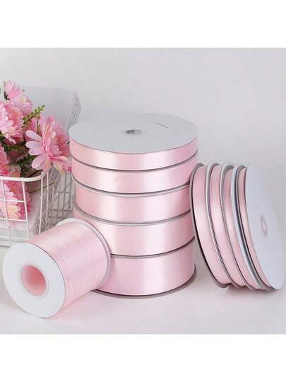 100 Yd 1 Roll Light Pink Polyester Ribbon Bouquet Packaging Ribbon (Size 0.6/1/1.5/2/2.5/4/5cm), For DIY Crafts, Gift Wrapping, Wedding Decoration, Bow Making, Wedding Candy Box Packaging, Christmas And Party Decoration, Wedding Invitations, Holiday Decoration