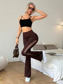 Slayform Women's Casual Sports Leopard Print High Waist Flare Leggings Yoga Flare Pants Women Flare Leggings Cut Out Leggings Flared Leggings Wide Leg Brown Leggings - Brown - View 5