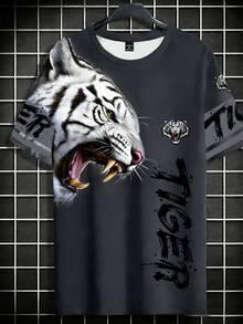 Manfinity LEGND Camiseta de cuello redondo para hombre, camiseta de manga corta con estampado de dibujos animados de moda, camiseta gráfica de verano para hombre - Multicolor - Ver 3