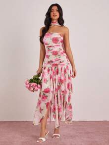 Enchnt 印花褶皱修身连衣裙 - 彩色 - 查看 6