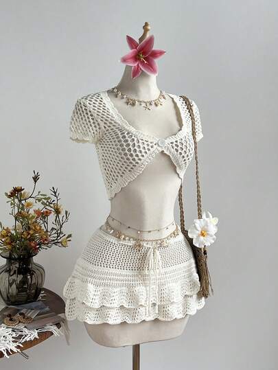 Elamini Sexy Chic Women's Solid Color Button Asymmetric Hem Short Sleeve Cardigan