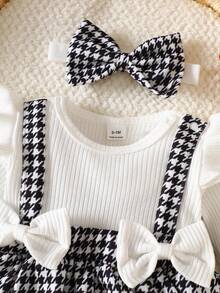 SHEIN Neugeborenen Kinder Baby beige Pit gestreifter karierter Langarm-Bodysuit kombiniert mit Stirnband und Socken in der gleichen Farbe. Herbst- und Winterkollektion, neues Material, bequemer Stil, elegant und süß - Weiss - Übersicht 8