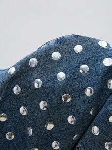 ATUI Studio 女士时尚休闲高腰口袋直筒牛仔裤 - 藍色 - 查看 5