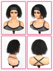 Kinky Curly Short Short Human Hair Natural Black Color Wig With Headband Wig For Women - SNatural - View 5