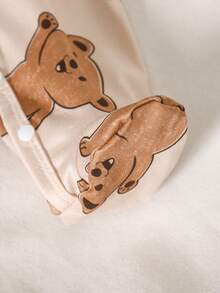 2pcs/Set Newborn Baby Romper, Cute Cartoon Bear Print All-Over Print Jumpsuit With Embroidered Bear, Long Sleeve Footed Pants, Infant Pajamas - Khaki - View 7