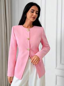 EURMUSE Women's Elegant Single-Breasted Blazer Jacket For Commuting, Autumn - Rusty Rose - View 3