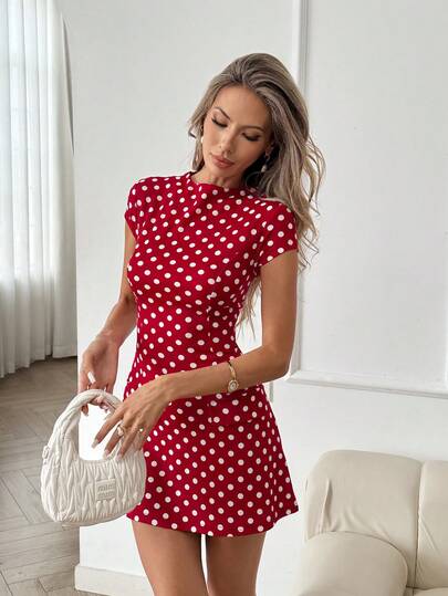 Easowa Women's Valentine's Day Red Polka Dot Dress Waist Cinched Mini Dress Red Dress Valentine's Day Dress Polka Dot Dress Birthday Dress Vacation Outfits Women Y2k Women  Summer Outfits  Summer Outfits Dresses For Women Mini Polka Dot Mini Dress Polkadot Dress Red And White Dress Women  Red Dress Pokadot Dress Spring Outfits Valentine Red Dress
