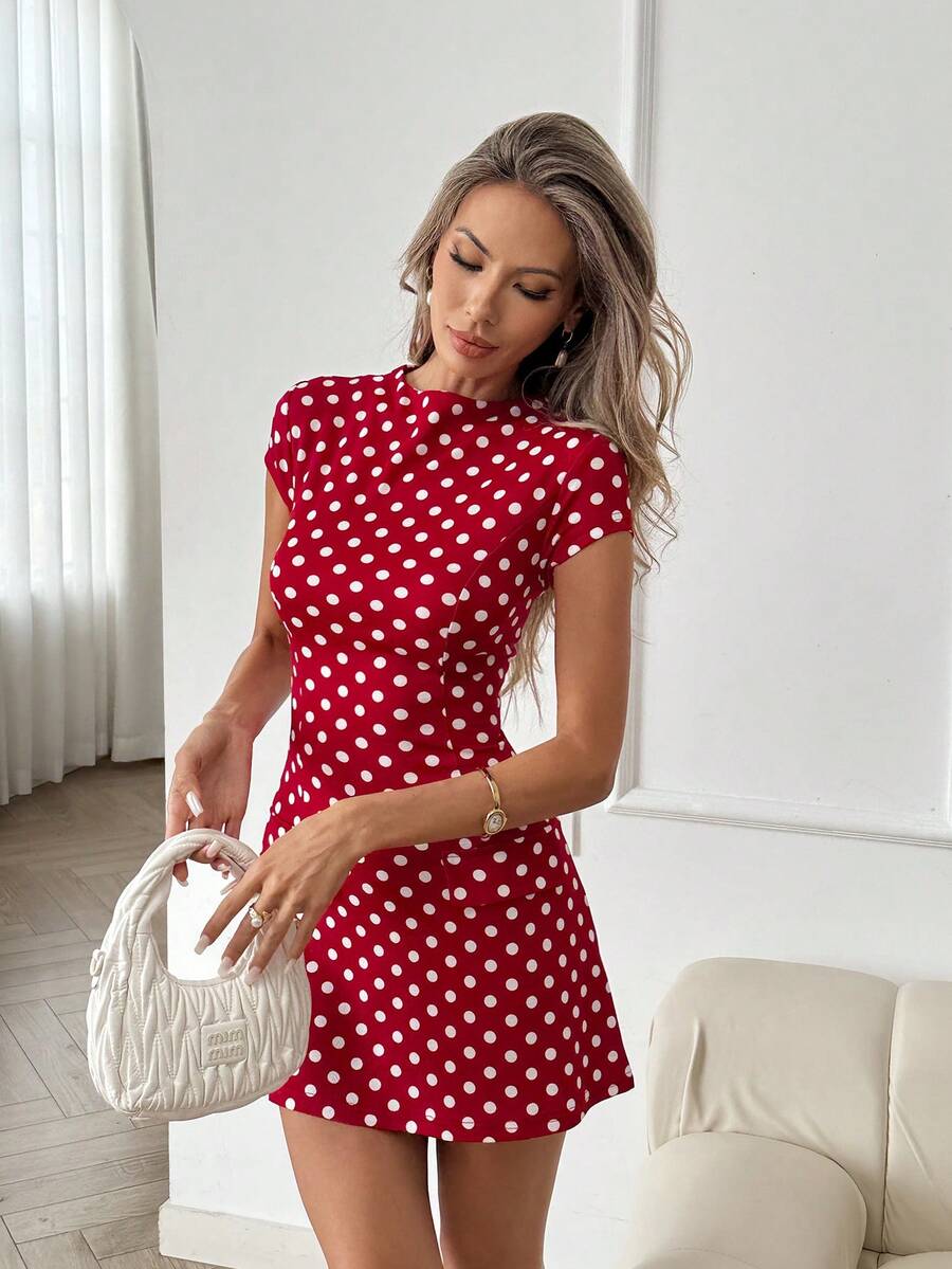 Easowa Women's Valentine's Day Red Polka Dot Dress Waist Cinched Mini Dress Red Dress Valentine's Day Dress Polka Dot Dress Birthday Dress Vacation Outfits Women Y2k Women  Summer Outfits  Summer Outfits Dresses For Women Mini Polka Dot Mini Dress Polkadot Dress Red And White Dress Women  Red Dress Pokadot Dress Spring Outfits Valentine Red Dress - Red and White - View 1
