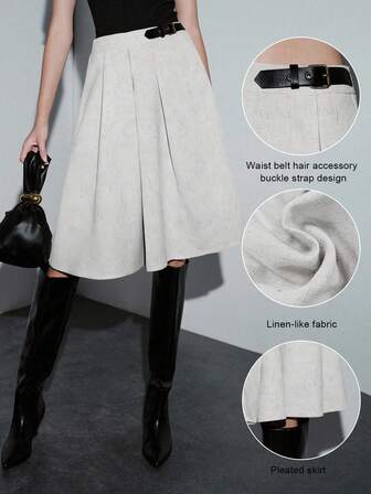 Lumivelle 女士秋季喇叭腰可调节PU皮裙