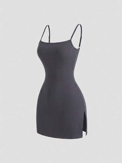 Sweetra Women's Solid Color Textured Ribbed Camisole Mini Dress, Spring/Summer