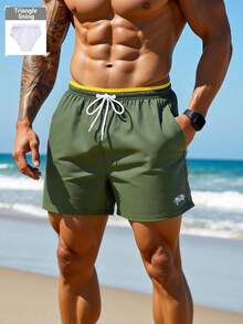 Horizaway 男士撞色滚边印花斜插口袋抽绳腰沙滩短裤