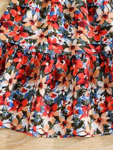 SHEIN Young Girl Ditsy Floral Ruffle Collar Casual Dress - Multicolor - View 6