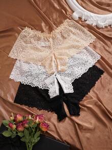 SHEIN 3pcs/Set Plus Size Lace Sexy Open Crotch Panties - Multicolor - View 2