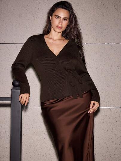 Maija Ropa de mujer talla grande 2025, prendas de otoño/invierno, ropa para todas las estaciones, atuendos de invierno, looks de vuelta al colegio, disfraces de Halloween y Navidad, atuendo de maestra, atuendos para salir, vestidos para noches de fiesta, atuendos formales para invitadas de boda, vestidos elegantes para invitadas de boda, ropa para la iglesia, cárdigan de punto acanalado con lazo frontal para uso diario casual de mujer