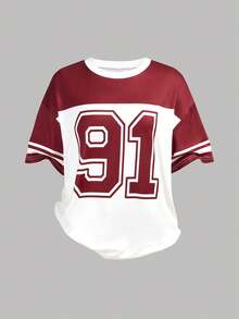 两件套休闲街头风数字印花T恤+工装裤，适合青少年，舒适贴身，活动自如，时尚街头元素，适合上学、通勤、周末郊游、春季日常穿着。 - 紅色 - 查看 8