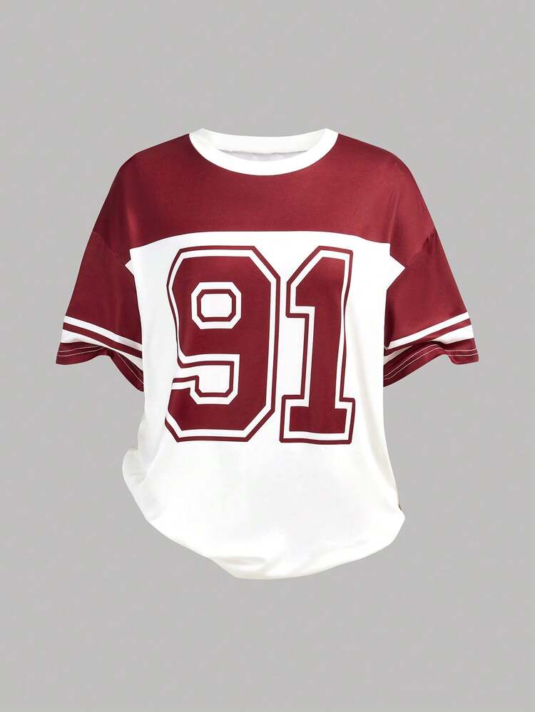 2 peças/Conjunto Estilo de Rua Casual Camiseta com Estampa Numérica + Calça Cargo para Adolescentes, Ajuste Confortável para Movimentação Fácil, Elementos de Moda de Rua, Adequado para Escola, Transporte, Passeios de Fim de Semana, Uso Diário na Primavera - Vermelho - Visão 8