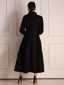 Andrea Bello 女式纯色立领前扣优雅长袖大衣，秋冬 - 黑色 - 查看 2
