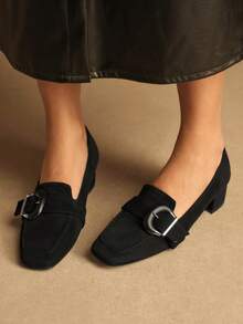 Sleekvia Women's Buckle Design Fashionable High Heels, Versatile For Daily Wear - Black - View 3