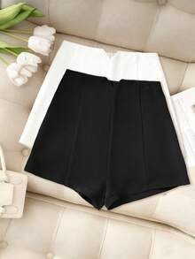 SHEIN Quần short siêu ngắn màu đen thanh lịch dành cho nữ, thích hợp cho những buổi hẹn hò lãng mạn, tiệc tùng, trà chiều và đi làm hàng ngày - màu đen - Xem 7
