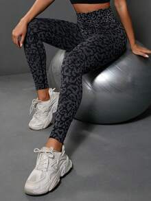 Powerista Leopard Print Yoga Tights Seamless High Stretch Wide Waistband Sports Leggings